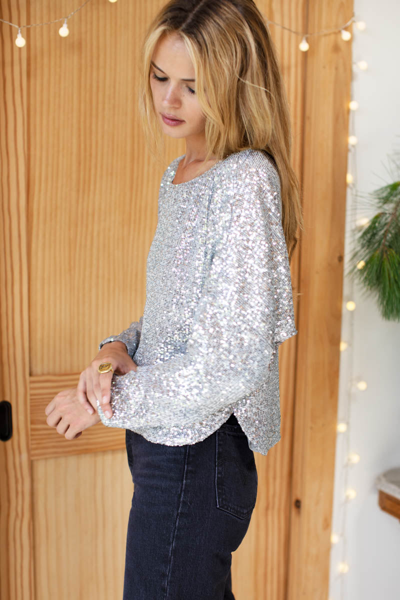 Keyhole Top - Silver Sequin
