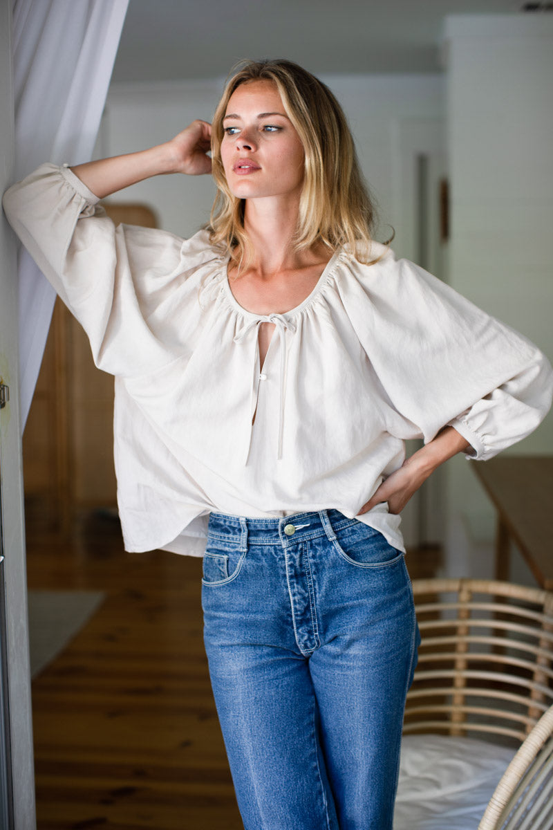 Lucy Blouse - Almond Linen - Emerson Fry