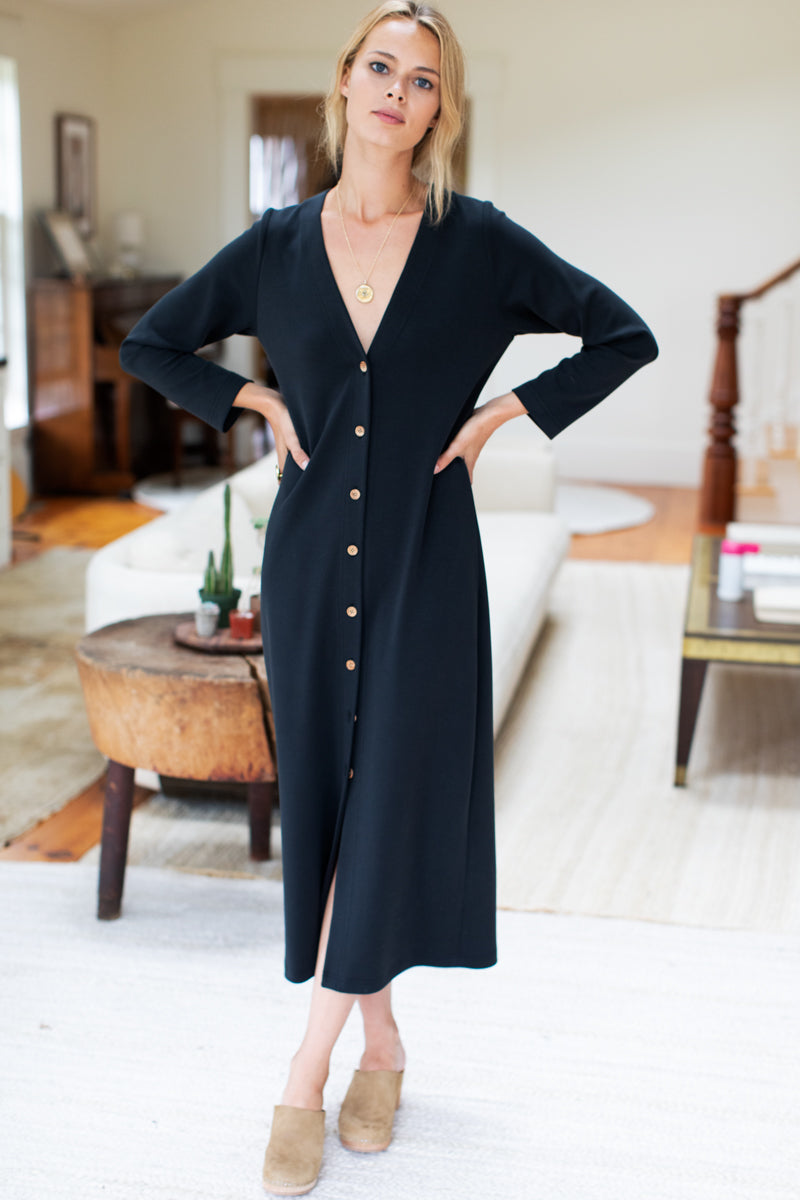 Long V Neck Dress - Black Long V Neck Dress - Black
