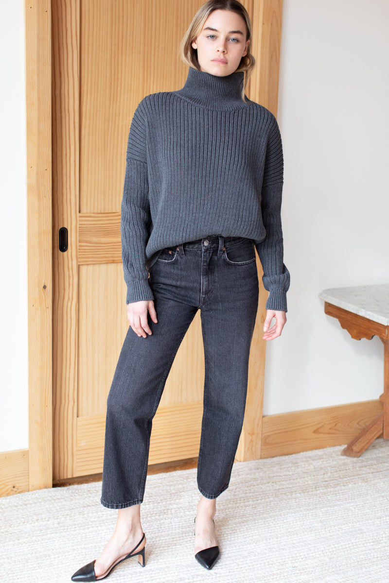 Carolyn Funnel Neck Sweater - Charcoal Organic