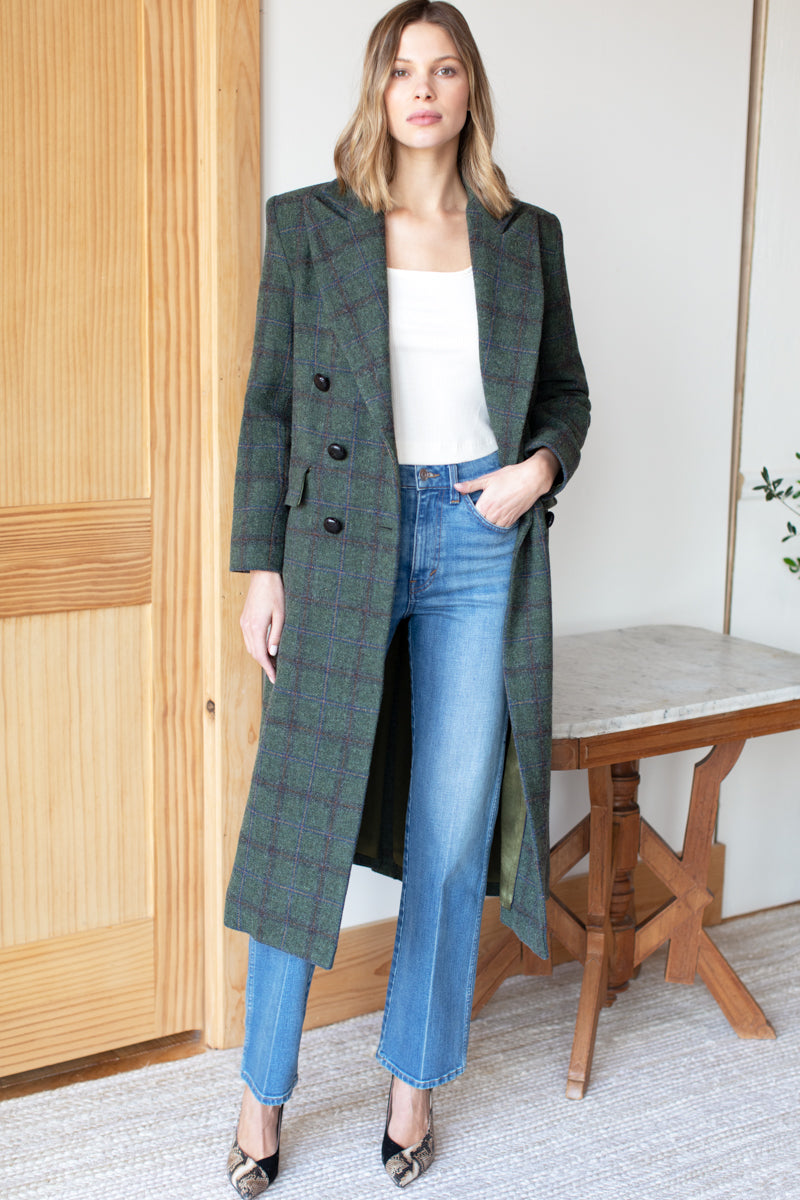 Julius Long Coat - Green Plaid Wool