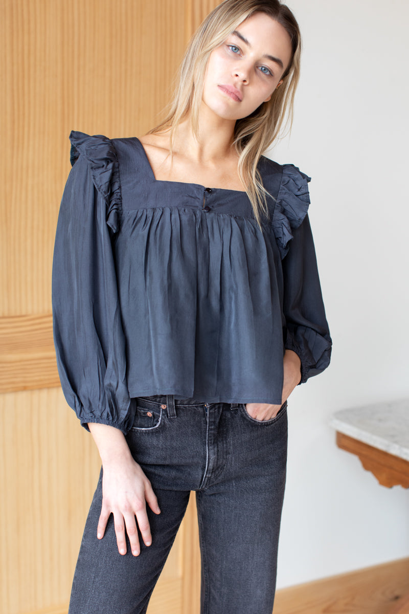Adelina Blouse - Midnight Satin