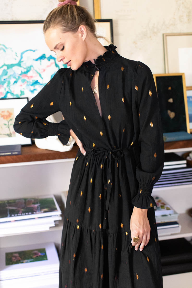 Lucybella Maxi Dress - Gold Leaf Black S Lucybella Maxi Dress - Gold Leaf Black S