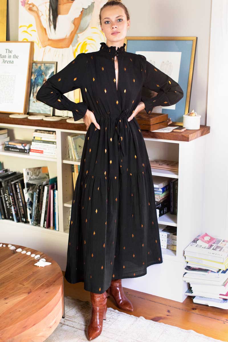 Lucybella Maxi Dress - Gold Leaf Black S Lucybella Maxi Dress - Gold Leaf Black S
