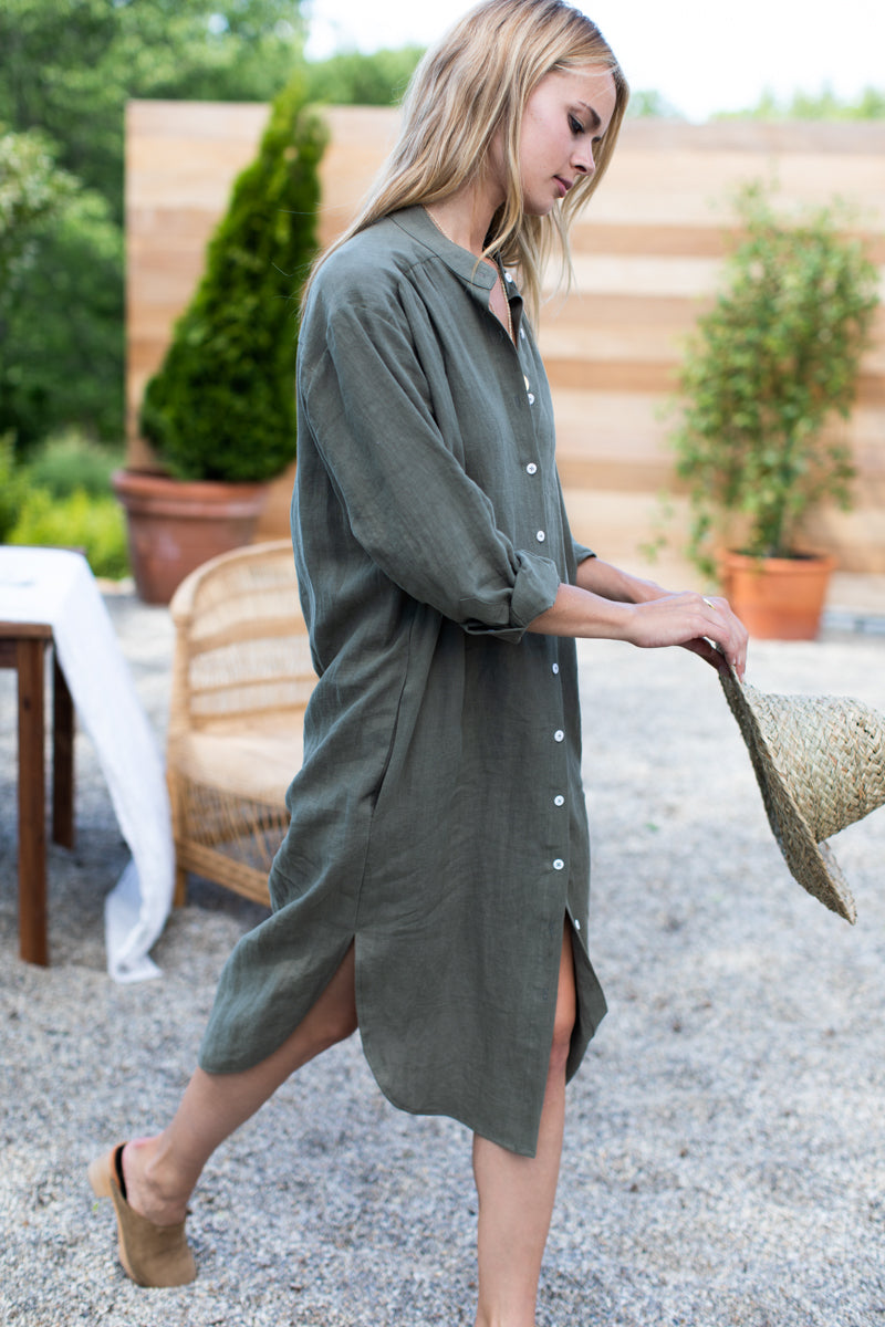 Midi Shirtdress - Army Linen Midi Shirtdress - Army Linen