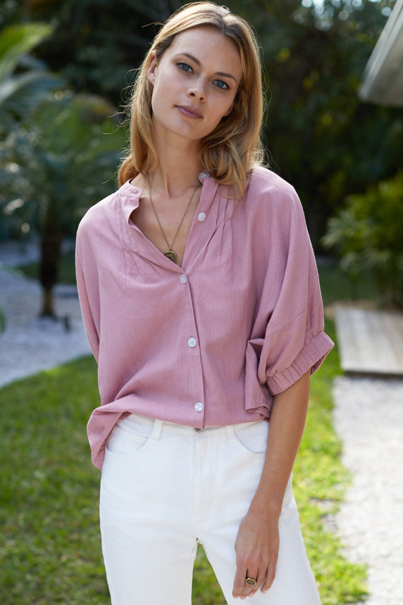 Mandarin Collar Top - Rose Organic