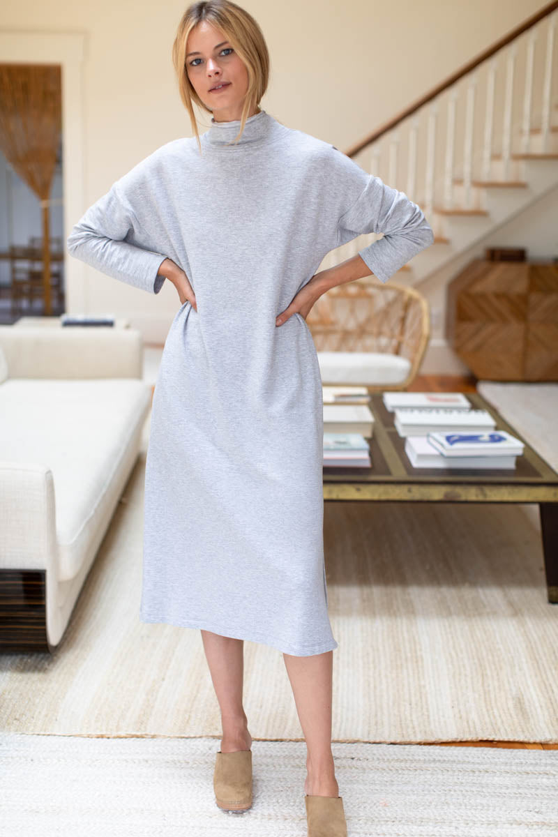 Midi Turtleneck Dress - Heather Grey Organic Midi Turtleneck Dress - Heather Grey Organic