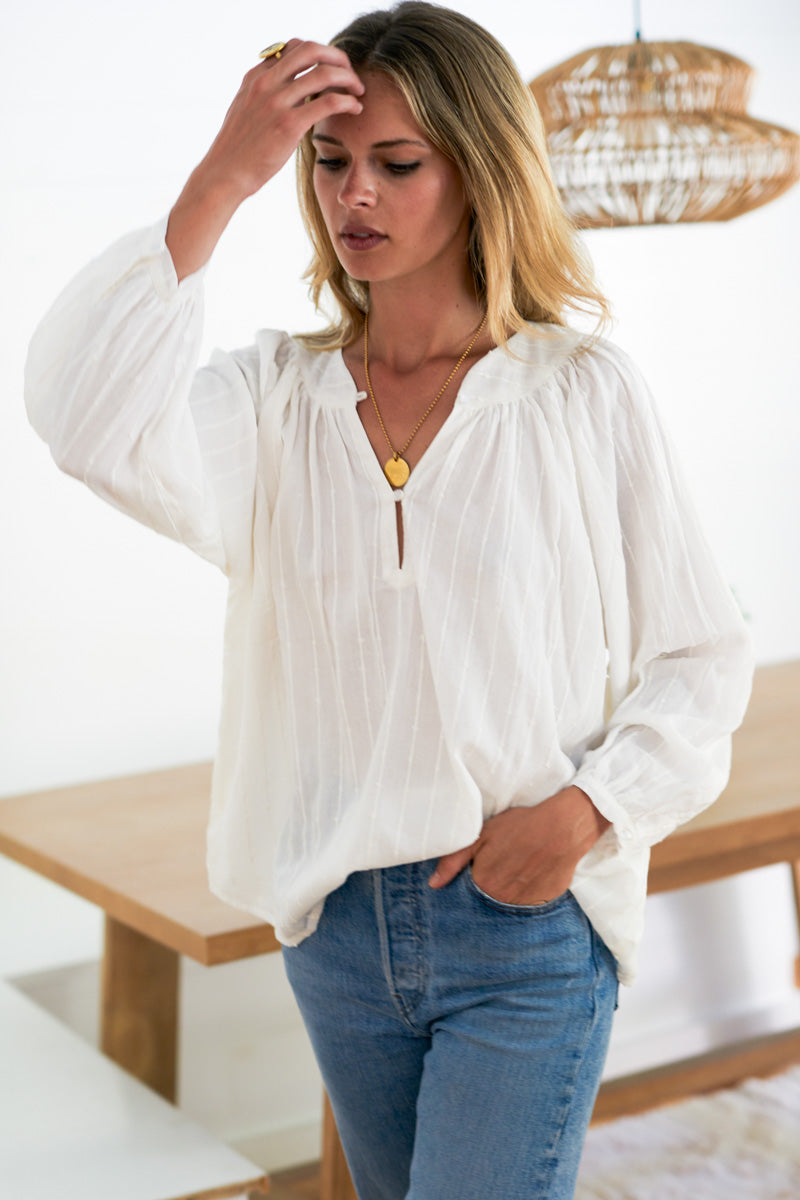 Olympia Shirt - Dot Stripe Ivory Organic