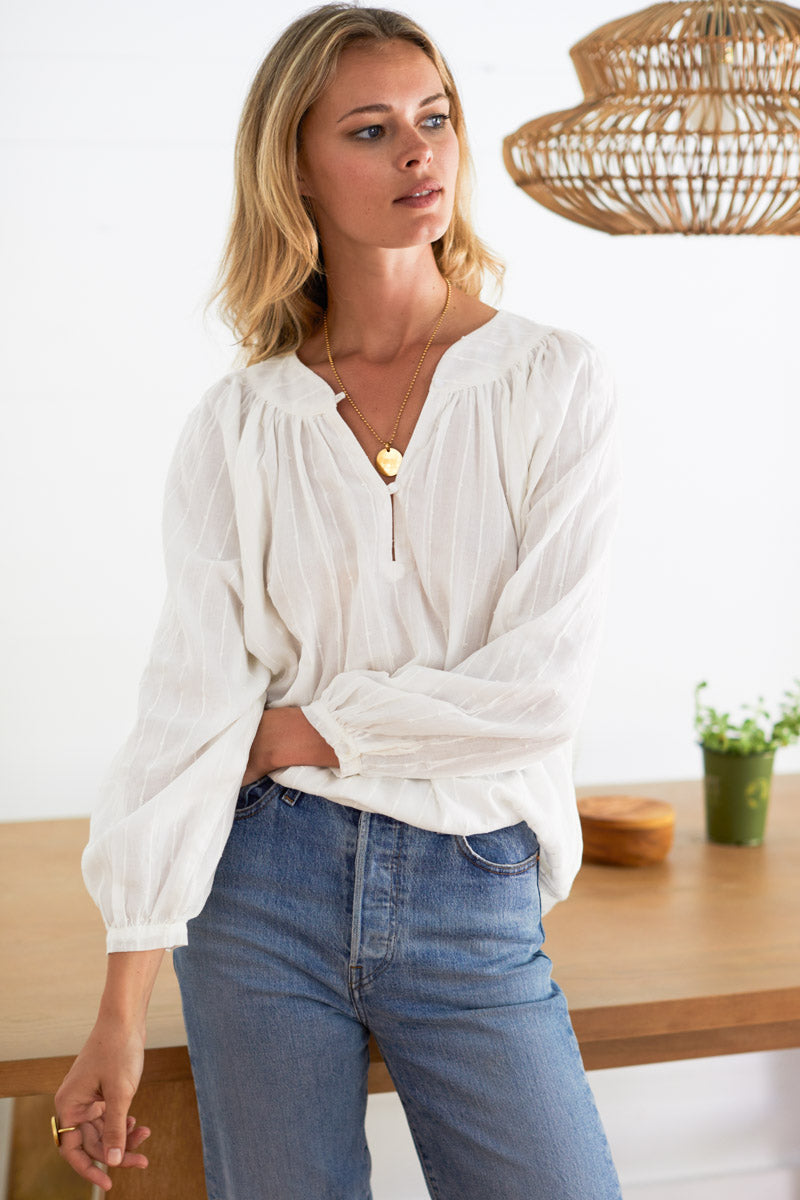 Olympia Shirt - Dot Stripe Ivory Organic