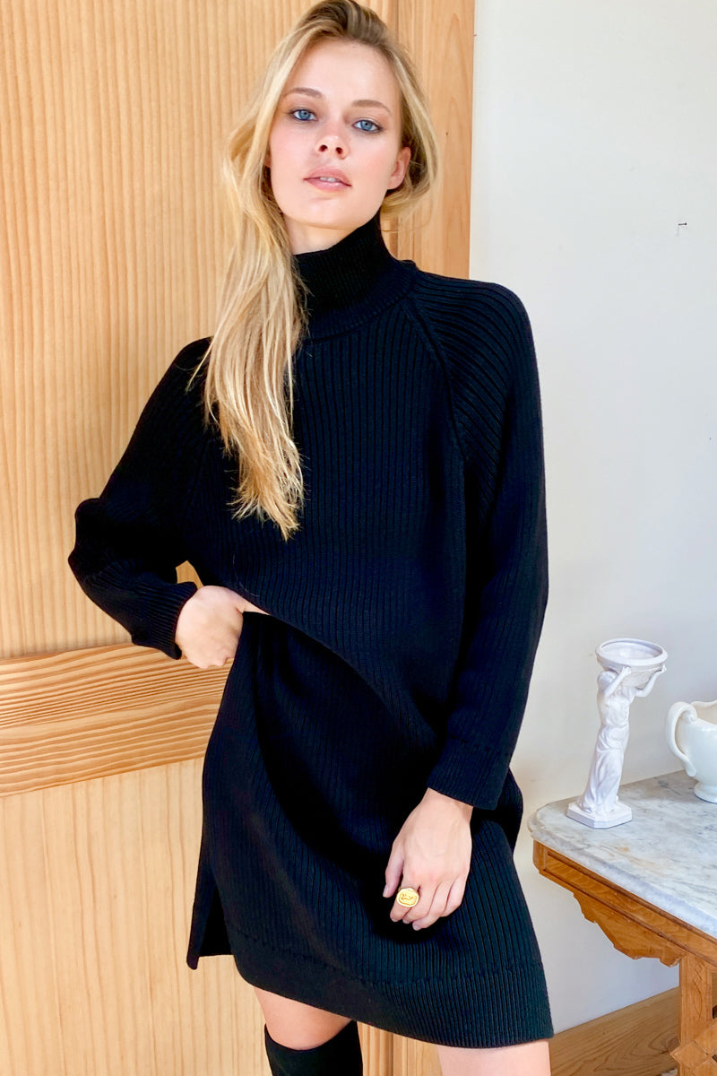 Rib Knit Sweater Dress - Black Organic