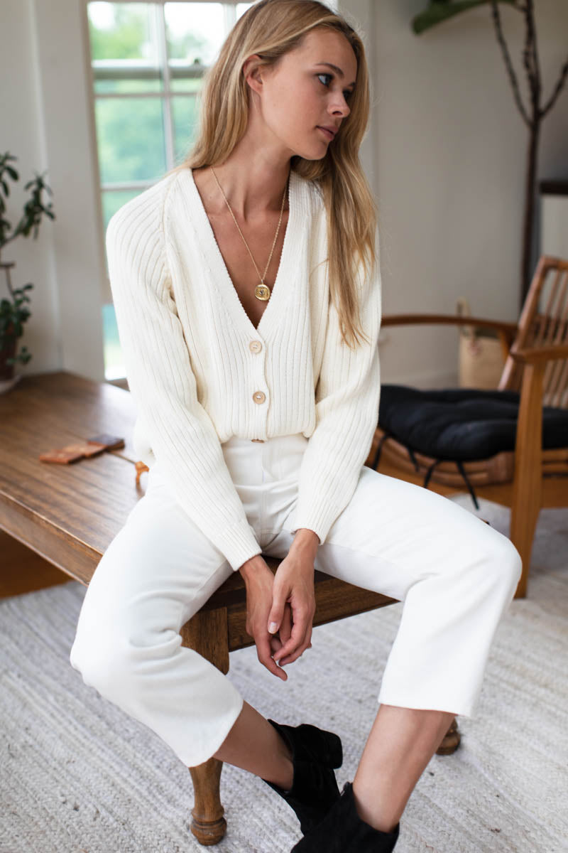 Low Classic ribbed-knit V-neck cardigan - Neutrals