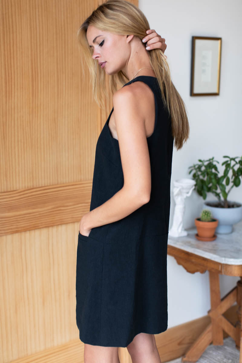 A Line Mod Dress - Black Linen