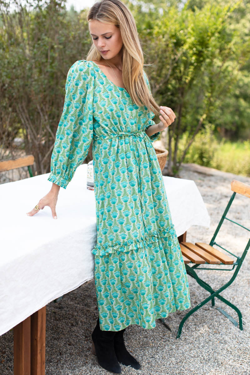 Lucy Long Sleeve Dress - Frida Blue Green Organic