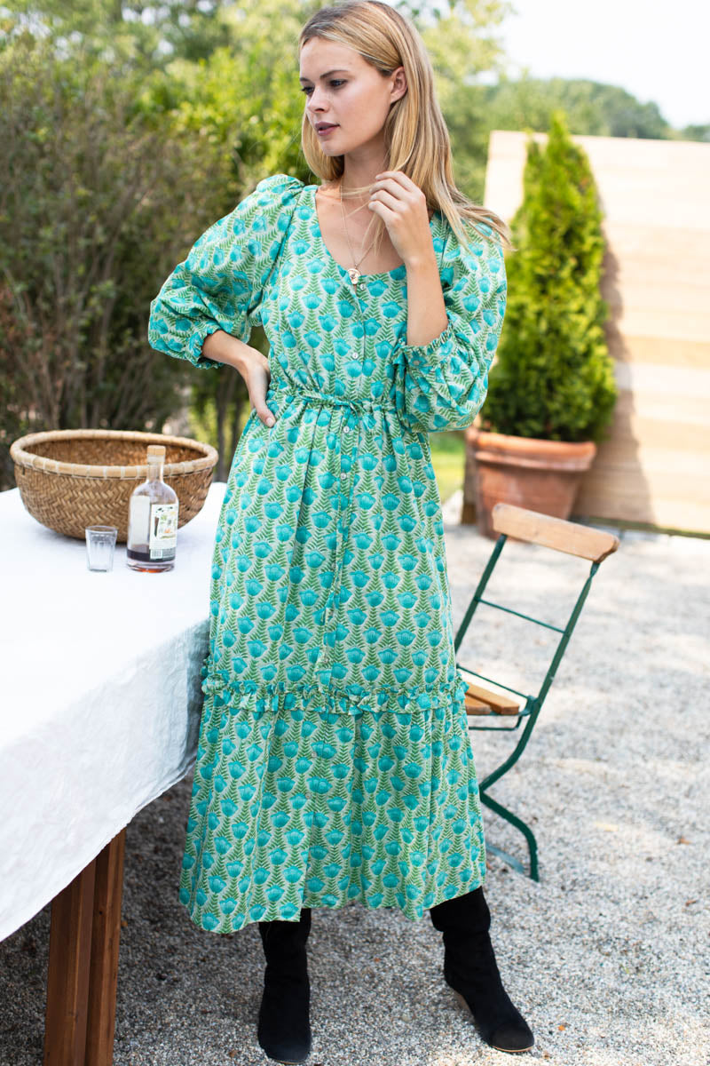 Lucy Long Sleeve Dress - Frida Blue Green Organic