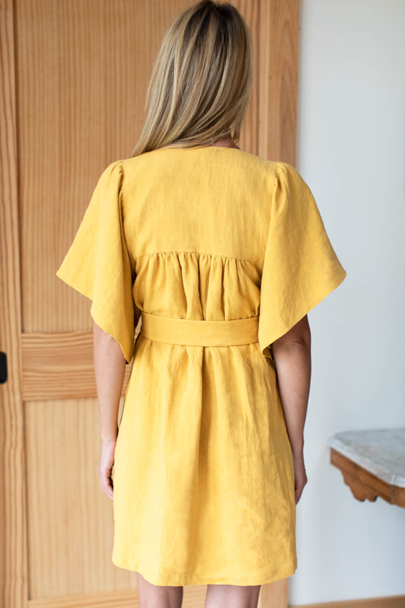 Marion Button Dress - Honey Linen