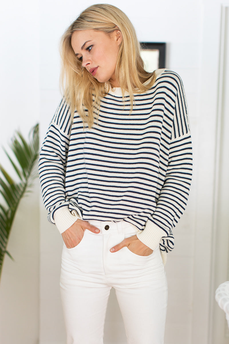 Carolyn Sweater - Navy Stripe Organic