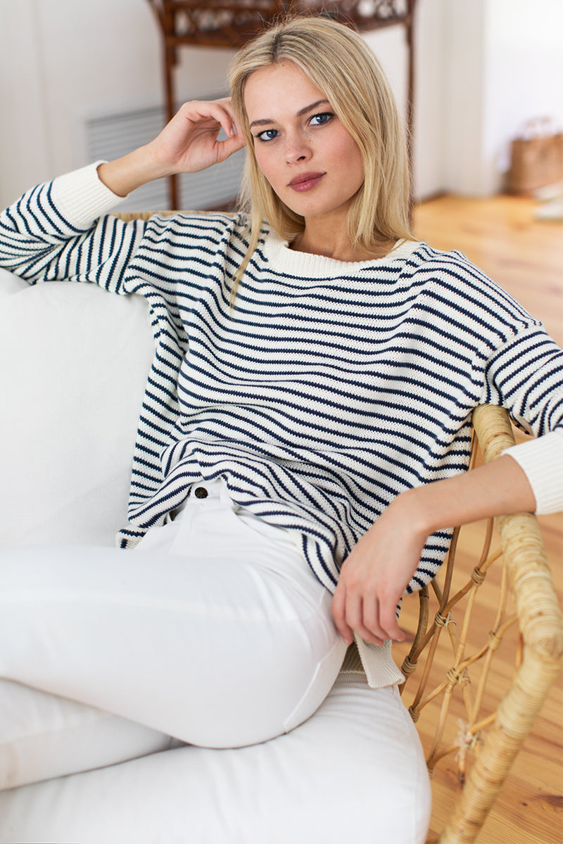 Carolyn Sweater - Navy Stripe Organic