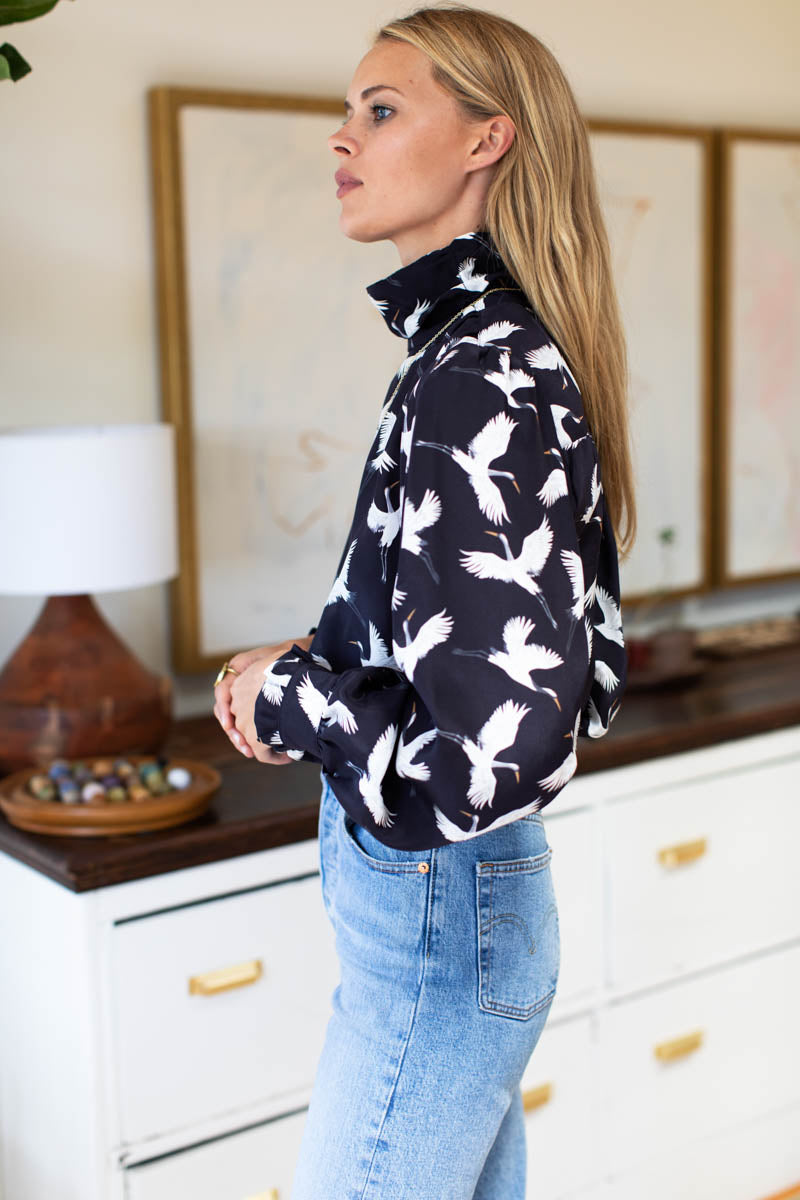 Frederique Blouse - Black Silk Crane