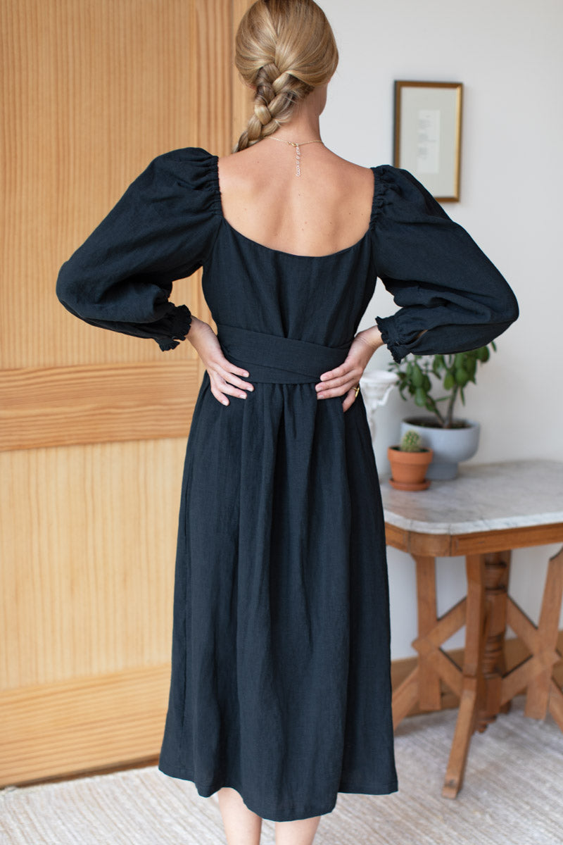 Hazel Dress - Black Linen