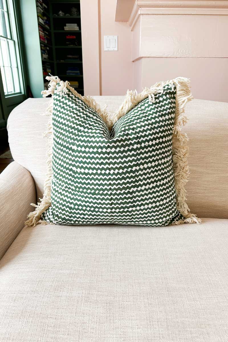 Handblock Pillow Cover - Zigzag Juniper Linen