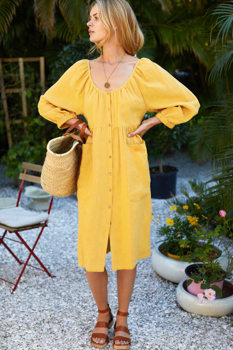 Jasmine Button Midi Dress - Honey Linen - Emerson Fry Jasmine Button Midi Dress - Honey Linen - Emerson Fry