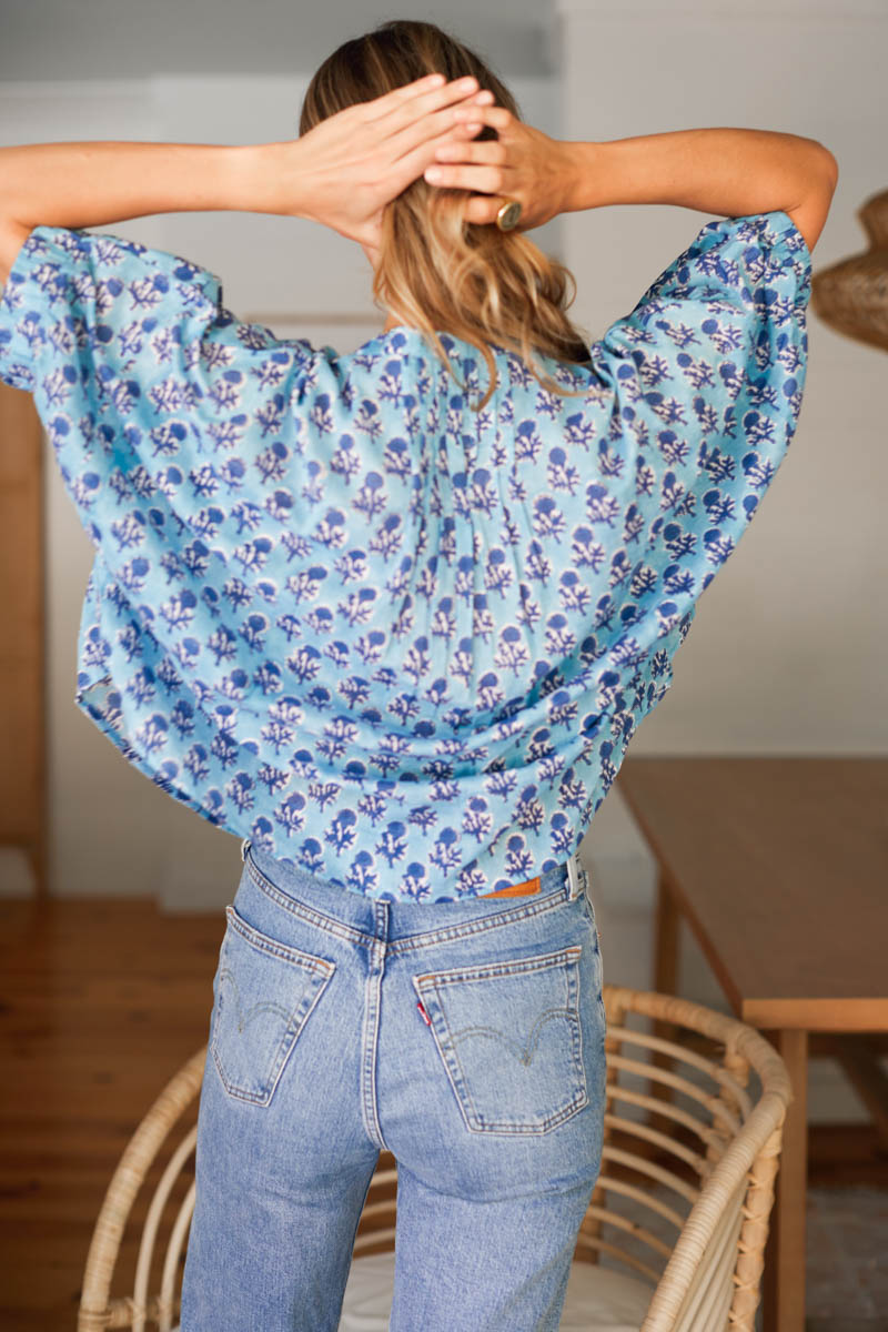 Mandarin Collar Top - Little Marigolds Danube Organic
