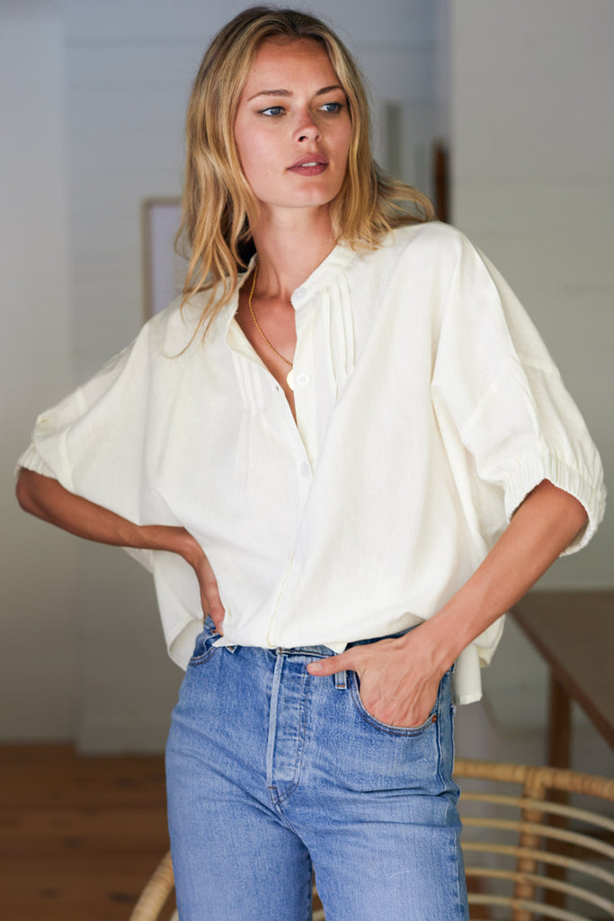 Mandarin Collar Top - Ivory Organic - Emerson Fry