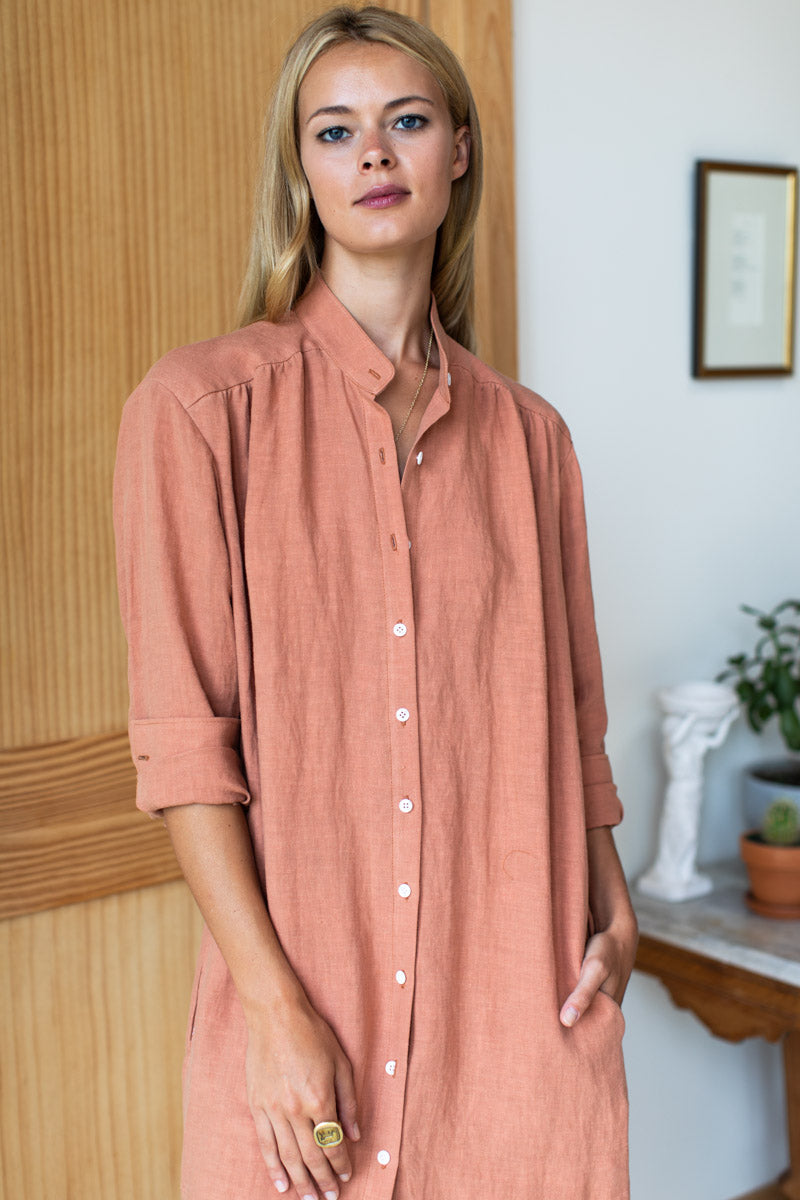 Midi Shirtdress - Clay Linen Midi Shirtdress - Clay Linen