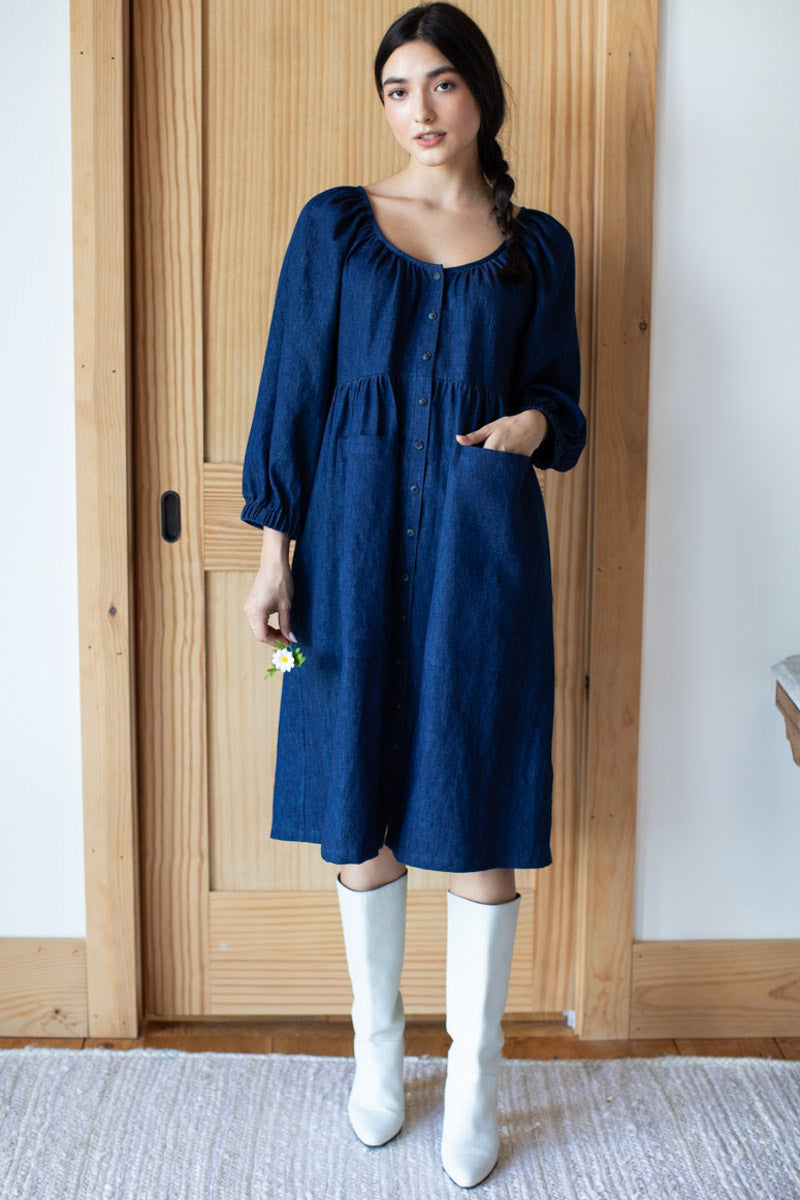 Denim Market Dress - Indigo Hemp Organic - Emerson Fry Denim Market Dress - Indigo Hemp Organic - Emerson Fry