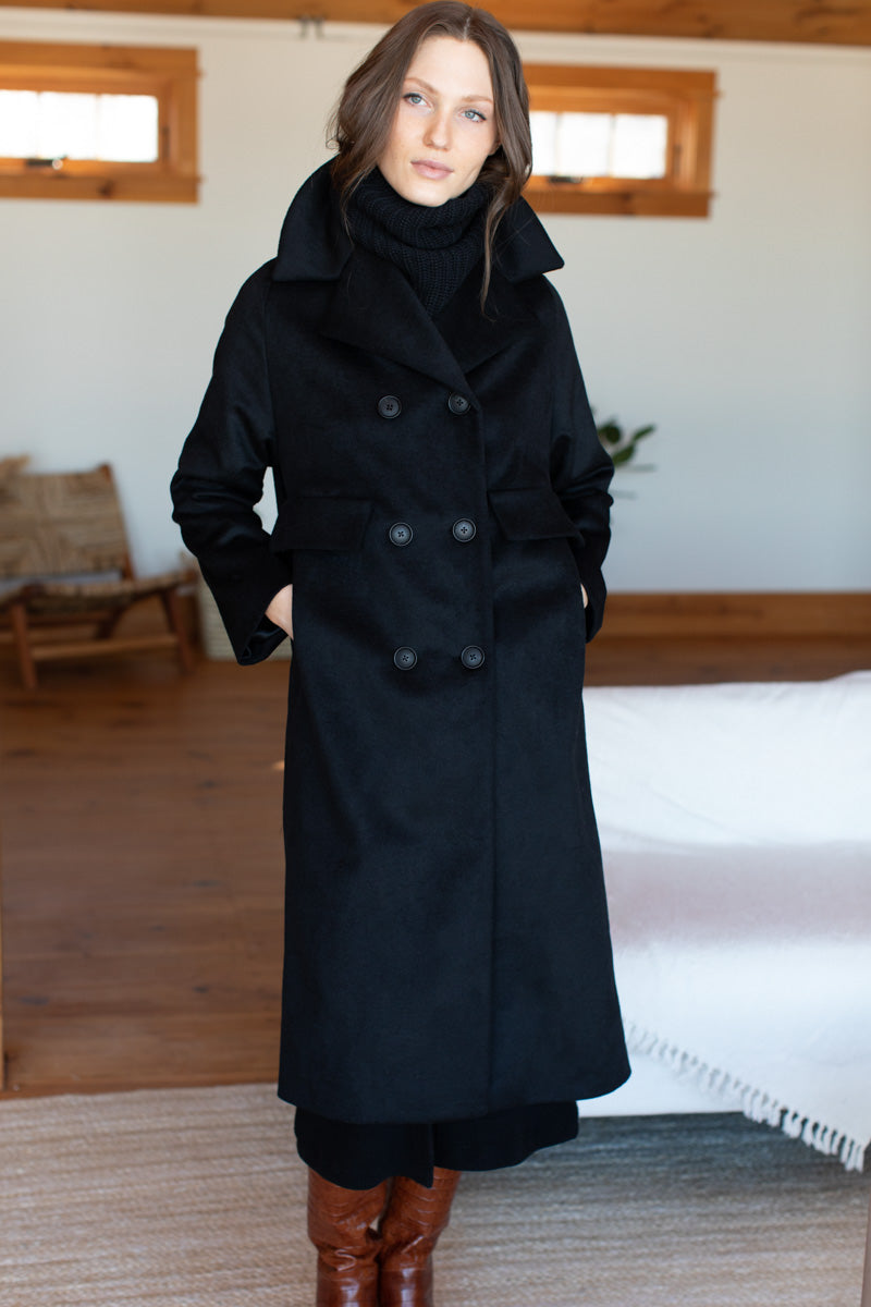 Thomas Midi Coat  - Black Wool Cashmere