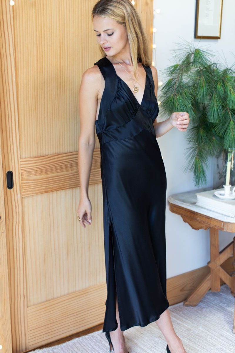 Violetta Sleeveless Midi Dress - Black Silk