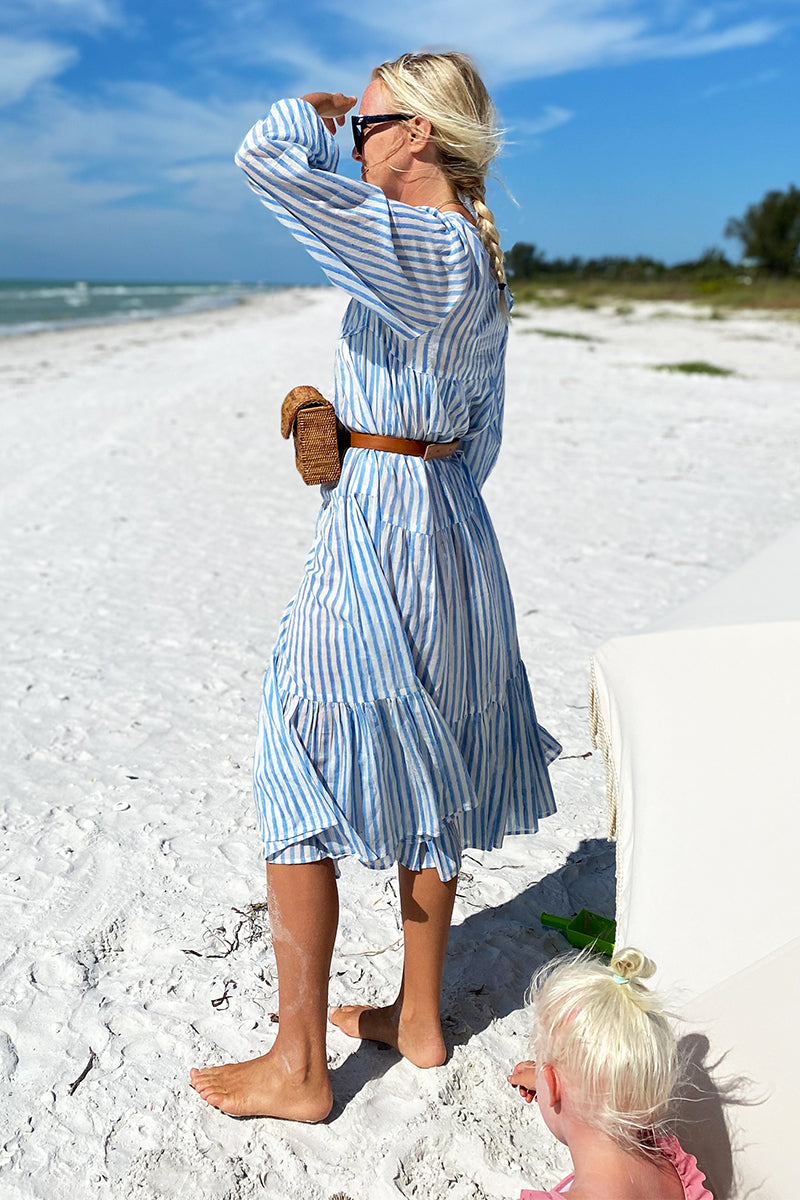 Heirloom Dress - Blue Hand Block Stripe Organic Heirloom Dress - Blue Hand Block Stripe Organic
