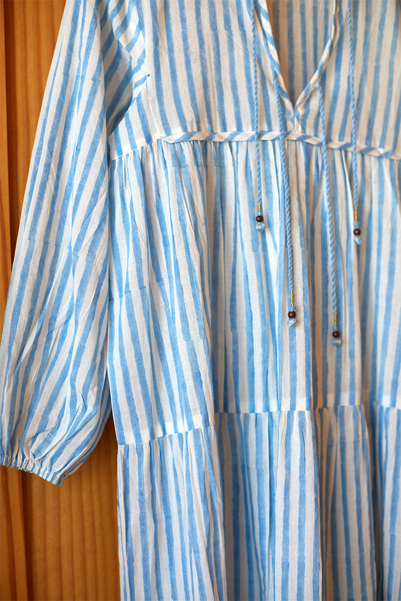 Heirloom Dress - Blue Hand Block Stripe Organic - Emerson Fry
