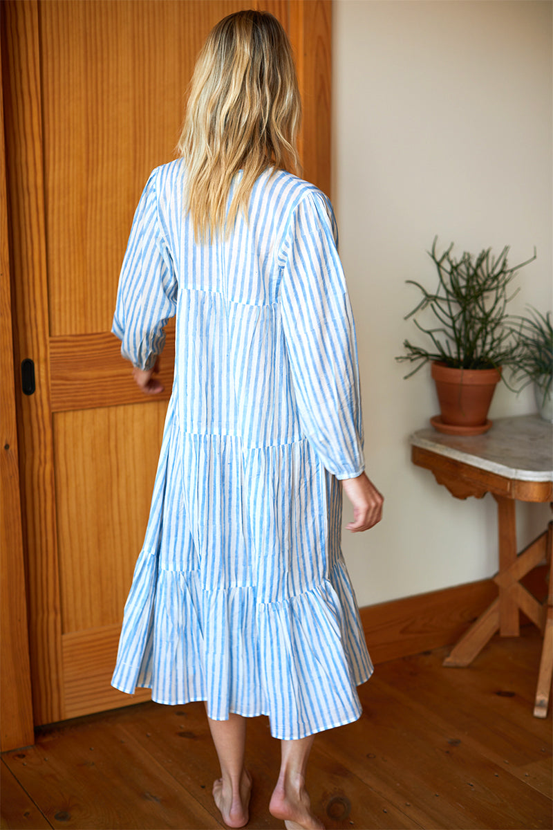 Heirloom Dress - Blue Hand Block Stripe Organic - Emerson Fry Heirloom Dress - Blue Hand Block Stripe Organic - Emerson Fry