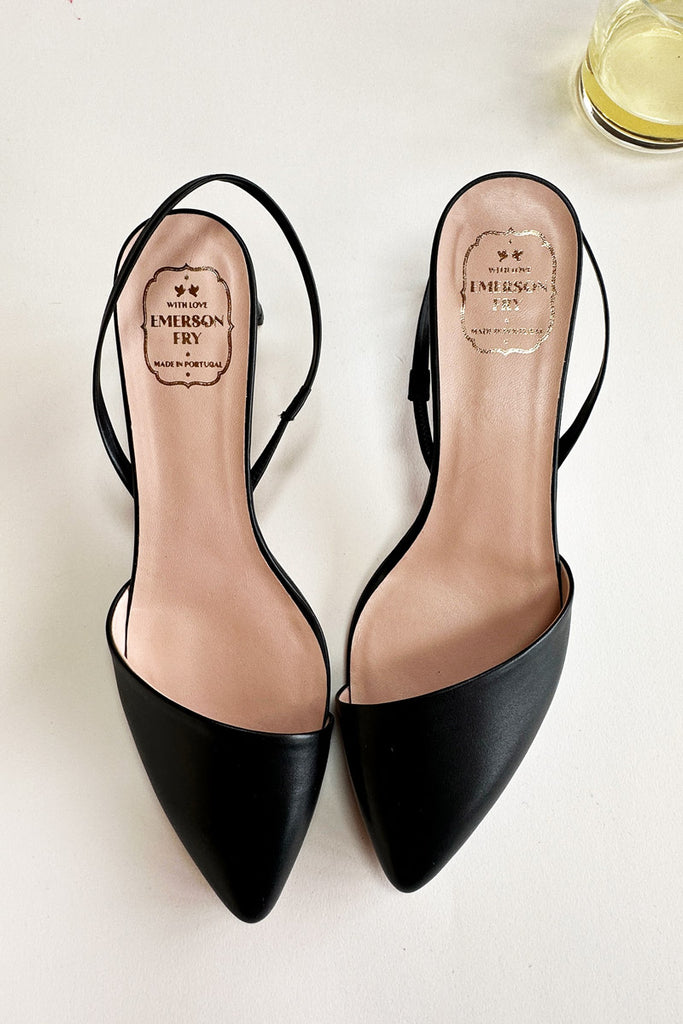 Frankie Angled Slingback - Black Leather - Emerson Fry