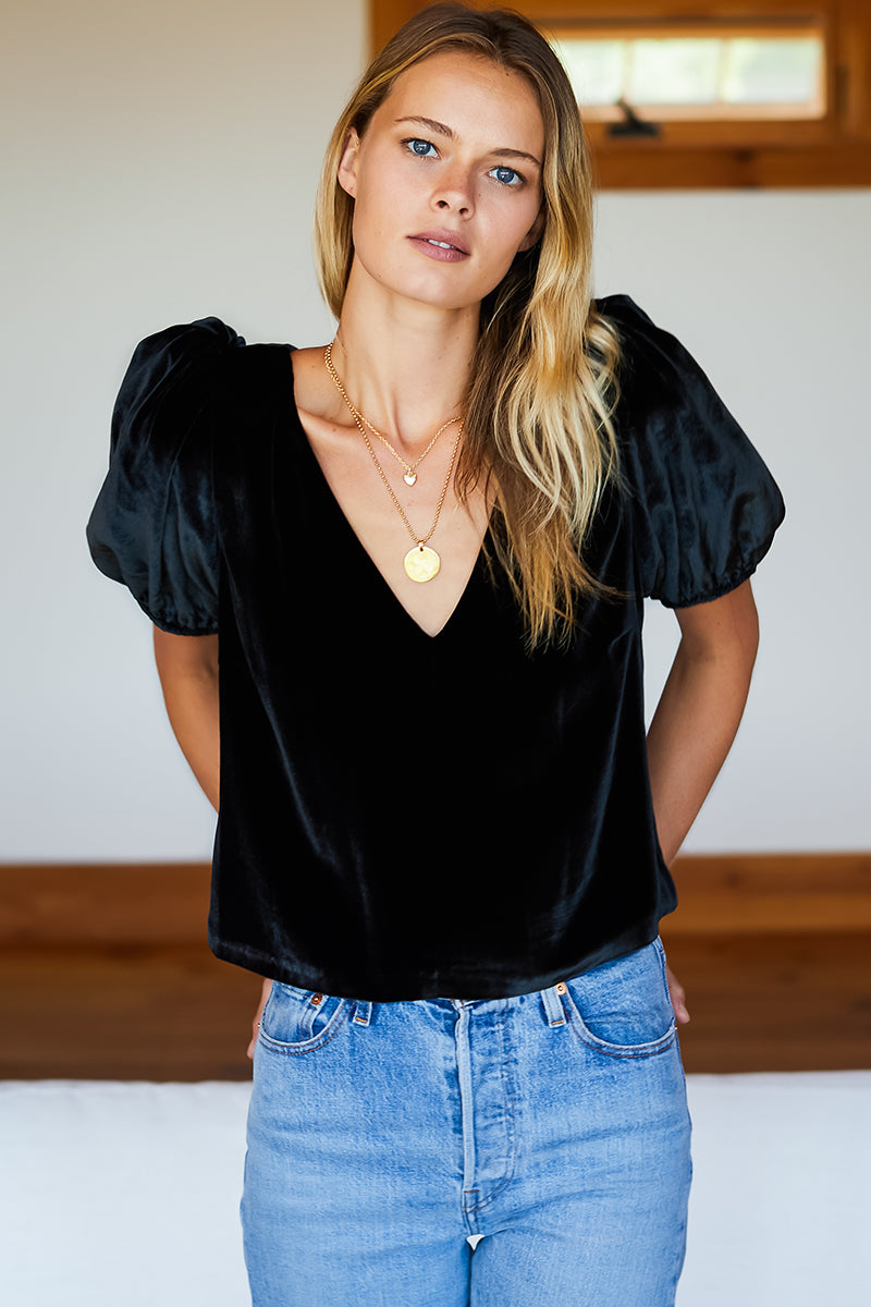 V Top - Black Silk Velvet