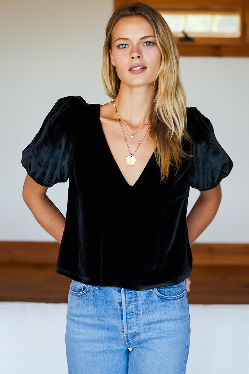 V Top - Black Silk Velvet