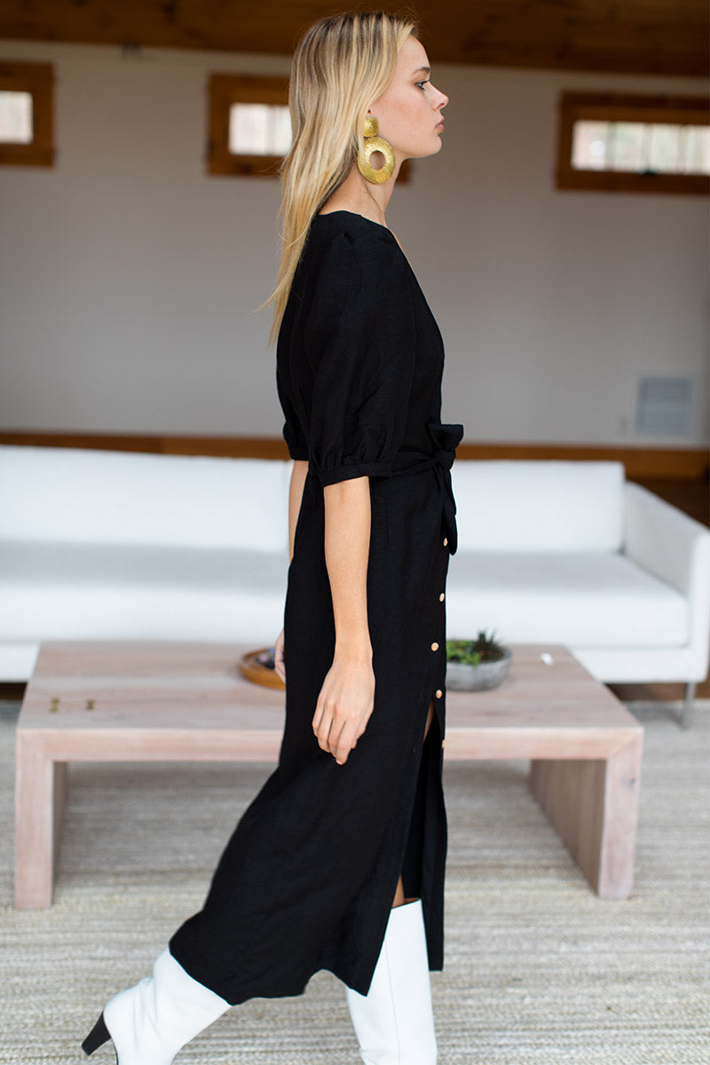 Bea Dress - Black Linen