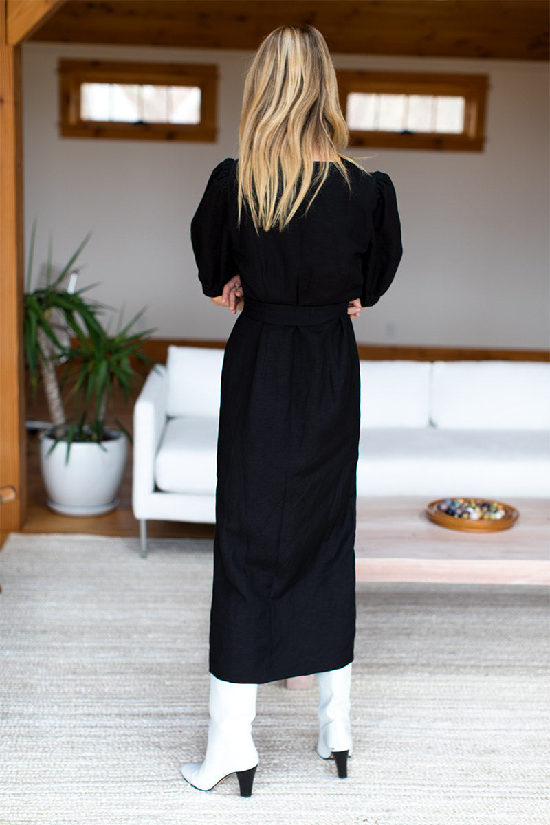 Bea Dress - Black Linen