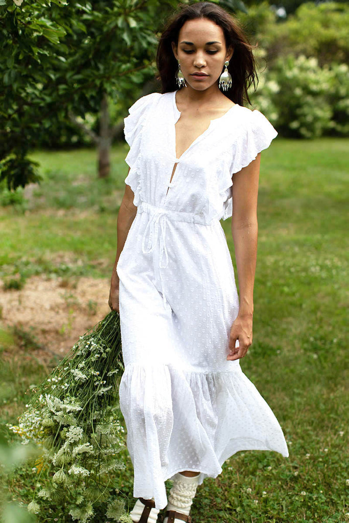 Chandra Dress - White Swiss Dot Organic - Emerson Fry