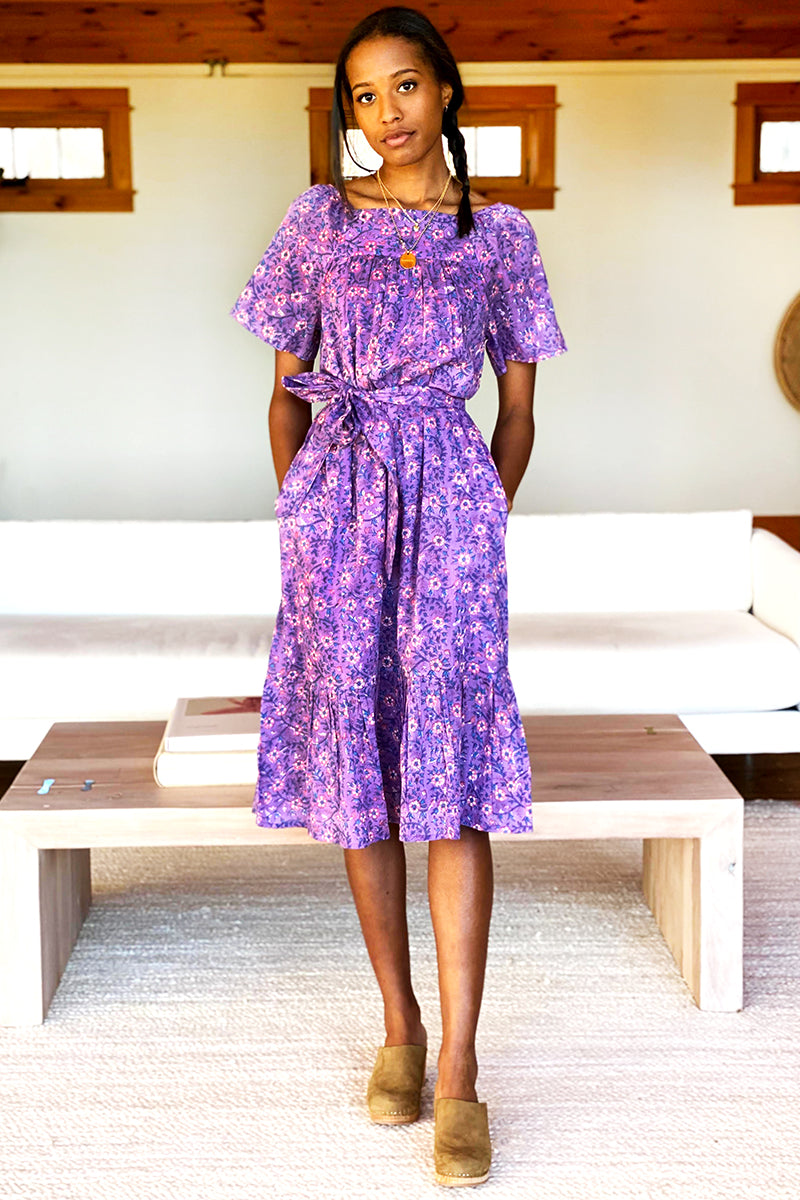 Colette Long Dress - Violet Wildflower Organic