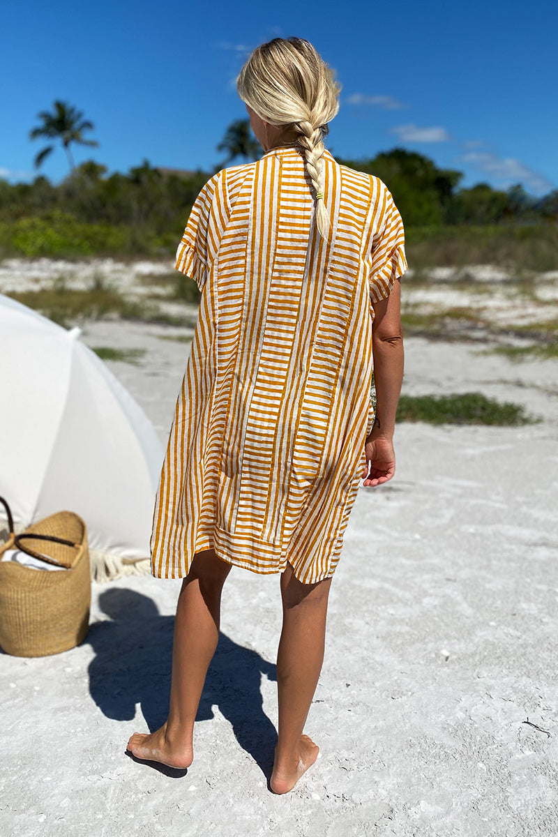 Emerson Short Caftan - Marigold Stripe Organic