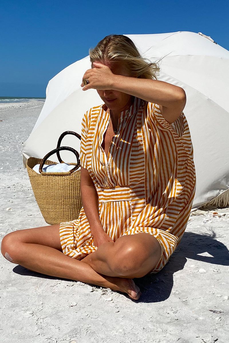 Emerson Short Caftan - Marigold Stripe Organic