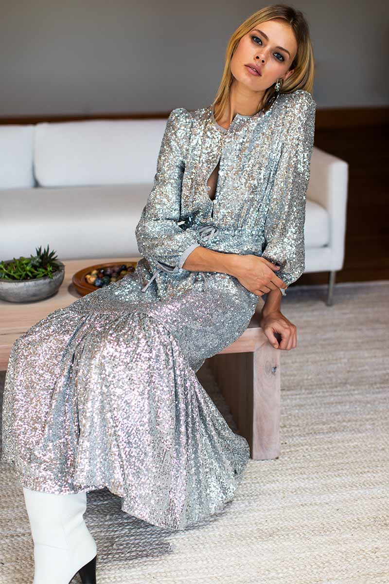 silver sequin dress french connection Vintage French Connection White Sequin Shift Dress