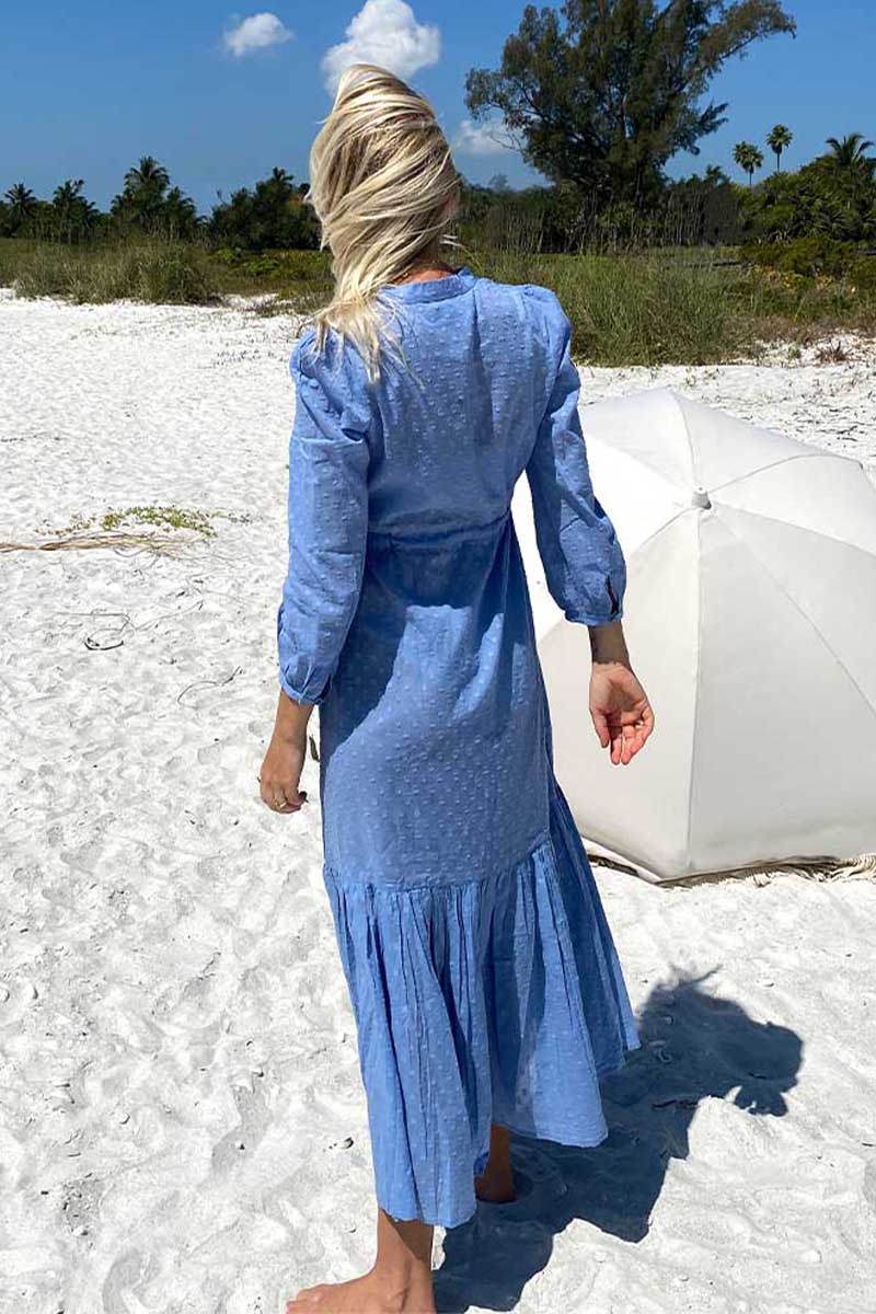 Frances Dress 2 - Powder Blue Swiss Dot Organic