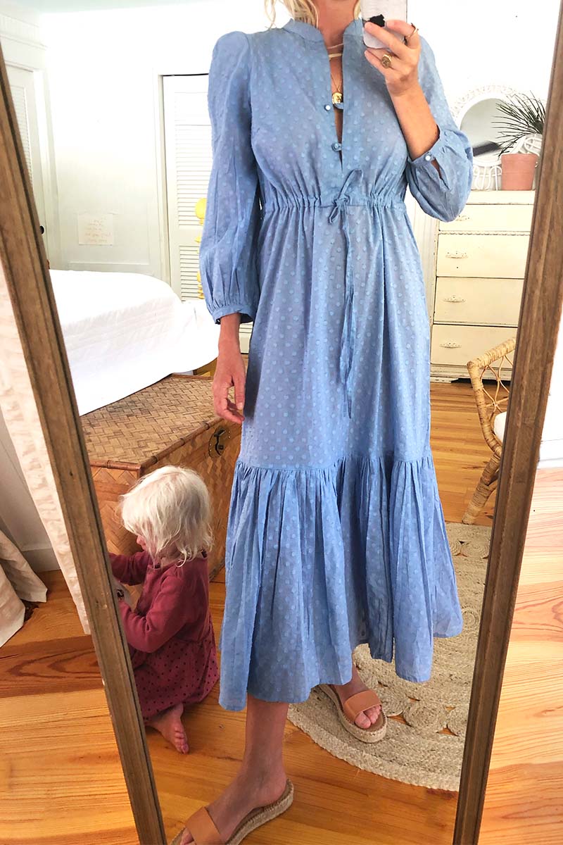 Frances Dress 2 - Powder Blue Swiss Dot Organic Frances Dress 2 - Powder Blue Swiss Dot Organic