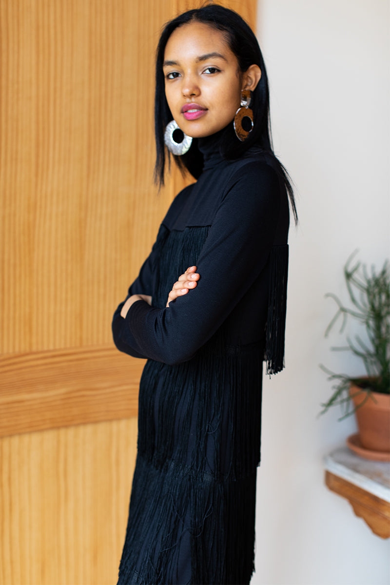 Fringe Midi Dress - Black - Emerson Fry Fringe Midi Dress - Black - Emerson Fry