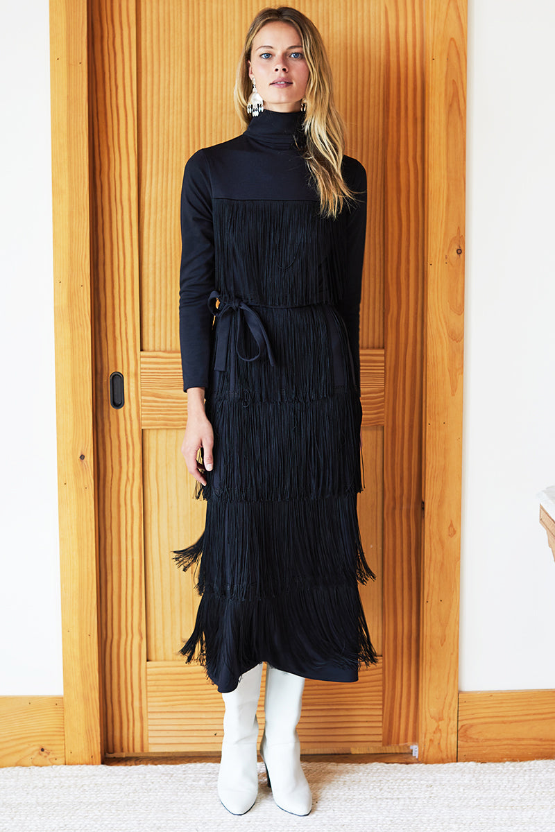 Fringe Midi Dress - Black - Emerson Fry Fringe Midi Dress - Black - Emerson Fry