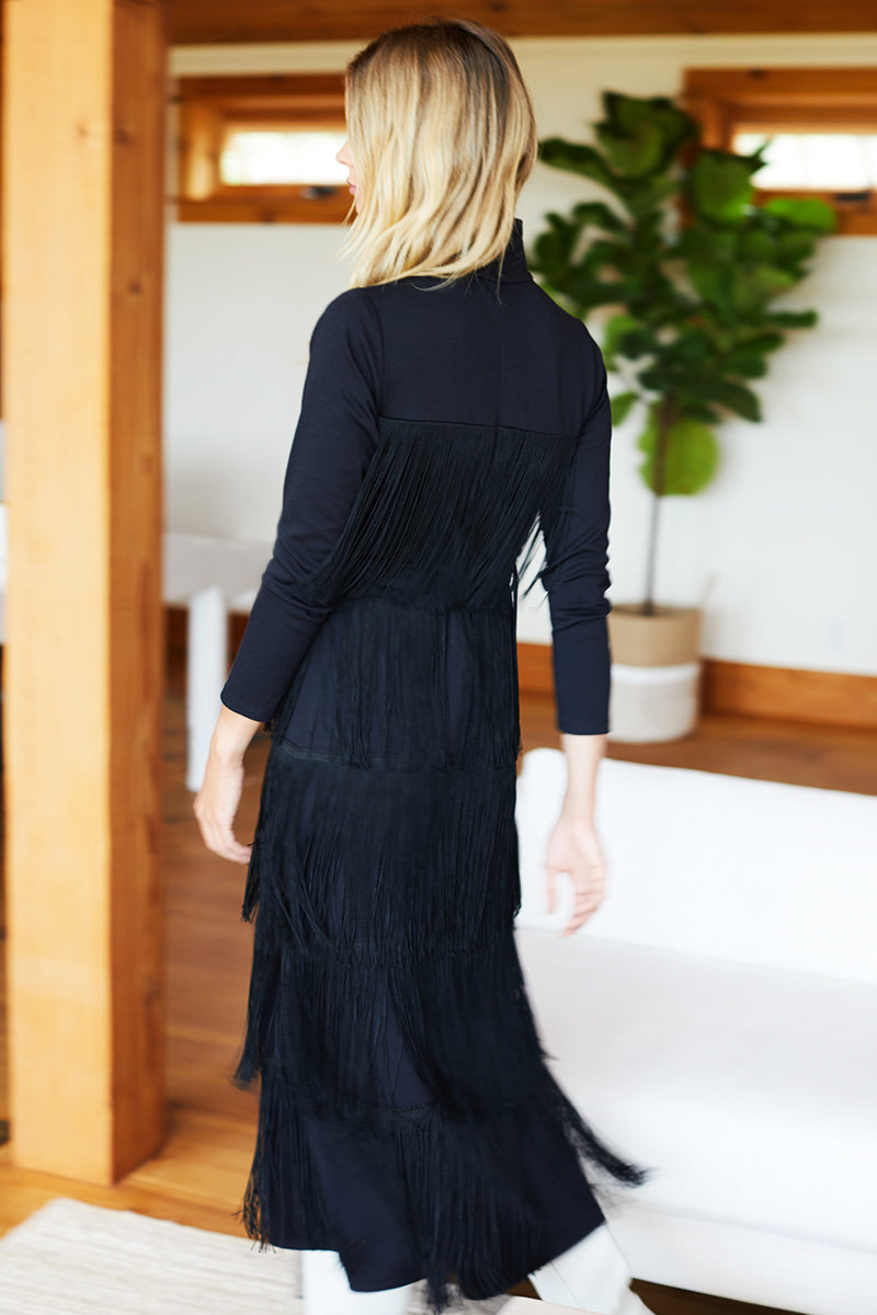 black fringe midi dress JULIA ALLERT Evening Fringe Midi Dress