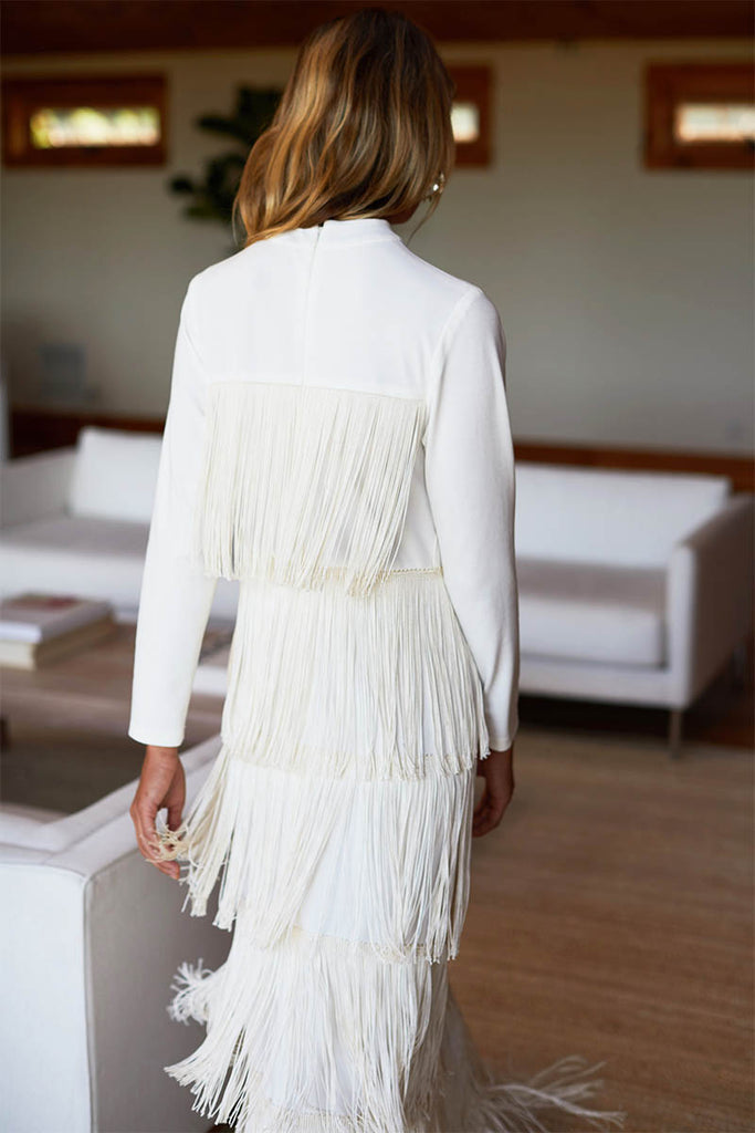 Ivory Fringe Midi Dress main image 1